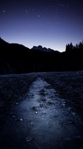Preview wallpaper night, mountains, ice, starry sky, moon