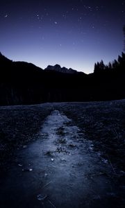 Preview wallpaper night, mountains, ice, starry sky, moon