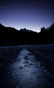Preview wallpaper night, mountains, ice, starry sky, moon