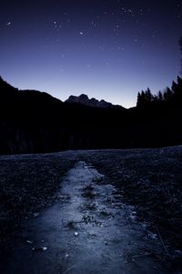 Preview wallpaper night, mountains, ice, starry sky, moon