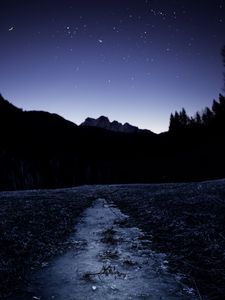 Preview wallpaper night, mountains, ice, starry sky, moon