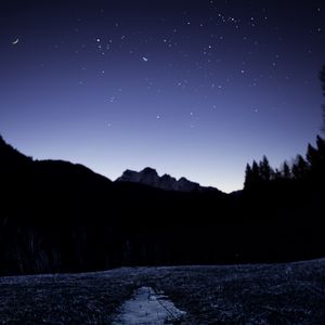 Preview wallpaper night, mountains, ice, starry sky, moon