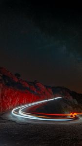 Preview wallpaper night, mountains, road, turn, backlight
