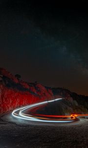 Preview wallpaper night, mountains, road, turn, backlight