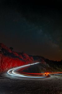 Preview wallpaper night, mountains, road, turn, backlight