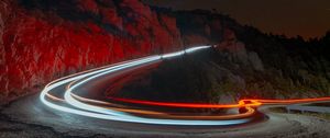 Preview wallpaper night, mountains, road, turn, backlight