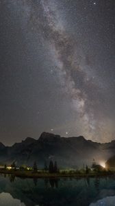 Preview wallpaper night, nebula, mountains, stars, starry sky