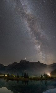 Preview wallpaper night, nebula, mountains, stars, starry sky