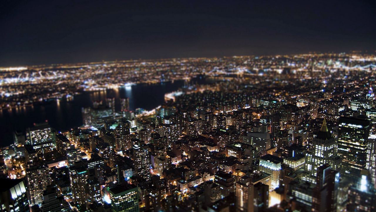 Wallpaper night, new york, lights, top view