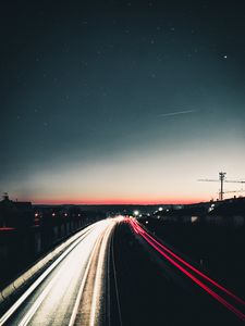 Preview wallpaper night, road, light, turn, sky