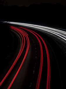 Preview wallpaper night, road, light, long exposure, lines, dark