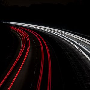 Preview wallpaper night, road, light, long exposure, lines, dark