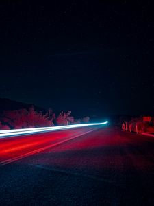Preview wallpaper night, road, long exposure, glow, starry sky