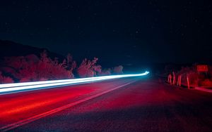 Preview wallpaper night, road, long exposure, glow, starry sky