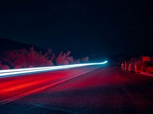 Preview wallpaper night, road, long exposure, glow, starry sky