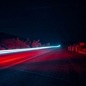 Preview wallpaper night, road, long exposure, glow, starry sky