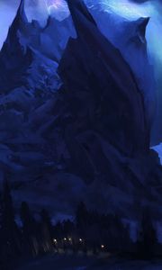 Preview wallpaper night, rocks, mountains, lights, art