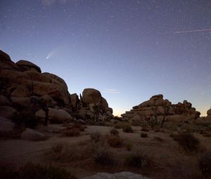 Preview wallpaper night, rocks, starfall, stars