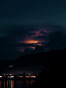 Preview wallpaper night, sky, clouds, horizon, river, dark