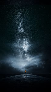 Preview wallpaper night sky, man, stars, milky way