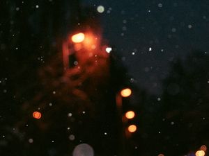 Preview wallpaper night, snow, glare, blur, bokeh