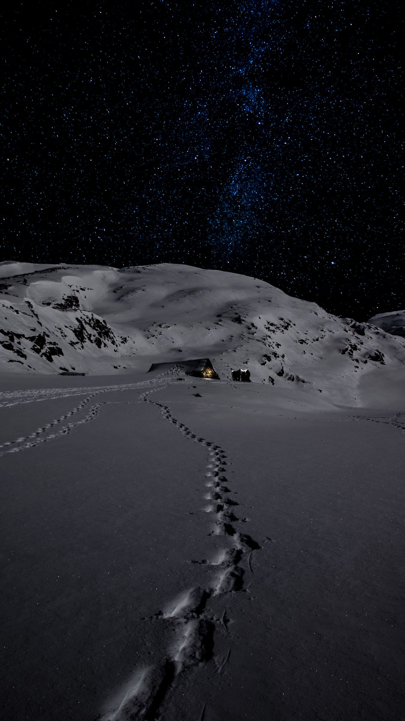 Download wallpaper 1350x2400 night, snow, mountains, footprints, winter  iphone 8+/7+/6s+/6+ for parallax hd background