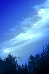 Preview wallpaper night, starfall, trees, clouds, starry sky