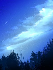 Preview wallpaper night, starfall, trees, clouds, starry sky