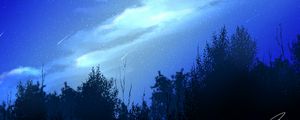 Preview wallpaper night, starfall, trees, clouds, starry sky