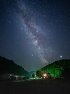 Preview wallpaper night, starry sky, darkness, light, stars