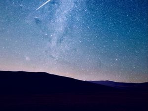Preview wallpaper night, starry sky, hills, silhouettes, dark