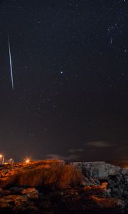 Preview wallpaper night, starry sky, landscape, rocky, dark