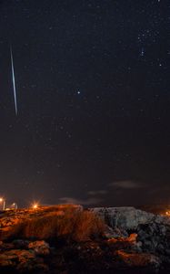 Preview wallpaper night, starry sky, landscape, rocky, dark