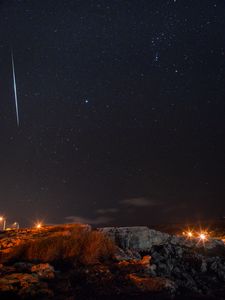 Preview wallpaper night, starry sky, landscape, rocky, dark