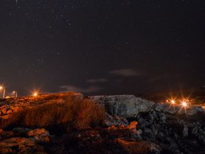 Preview wallpaper night, starry sky, landscape, rocky, dark