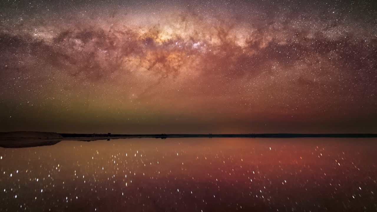 Wallpaper night, starry sky, milky way, lake, space