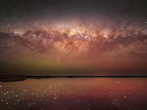 Preview wallpaper night, starry sky, milky way, lake, space