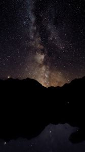 Preview wallpaper night, starry sky, mountains, silhouette, dark