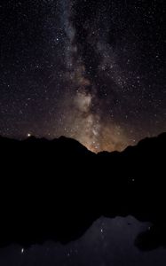 Preview wallpaper night, starry sky, mountains, silhouette, dark