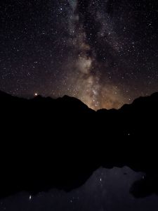 Preview wallpaper night, starry sky, mountains, silhouette, dark