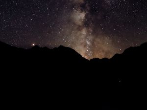 Preview wallpaper night, starry sky, mountains, silhouette, dark