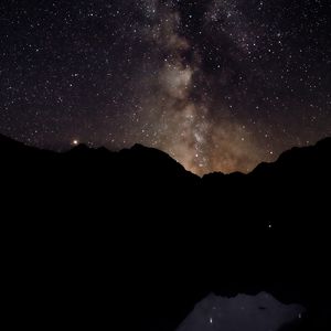 Preview wallpaper night, starry sky, mountains, silhouette, dark