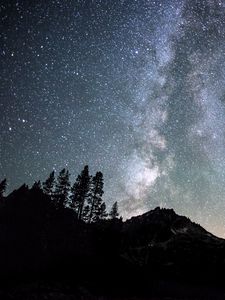 Preview wallpaper night, starry sky, mountains, trees, dark