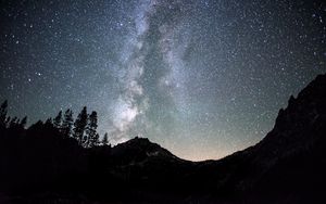 Preview wallpaper night, starry sky, mountains, trees, dark