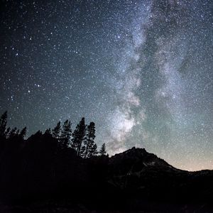 Preview wallpaper night, starry sky, mountains, trees, dark