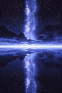 Preview wallpaper night, starry sky, reflection, water, glow