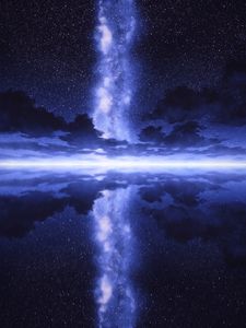 Preview wallpaper night, starry sky, reflection, water, glow