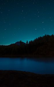 Preview wallpaper night, stars, lake, trees, landscape