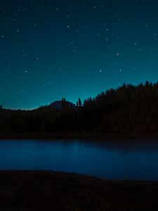 Preview wallpaper night, stars, lake, trees, landscape