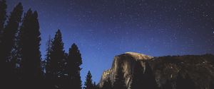 Preview wallpaper night, trees, mountains, stars, forest